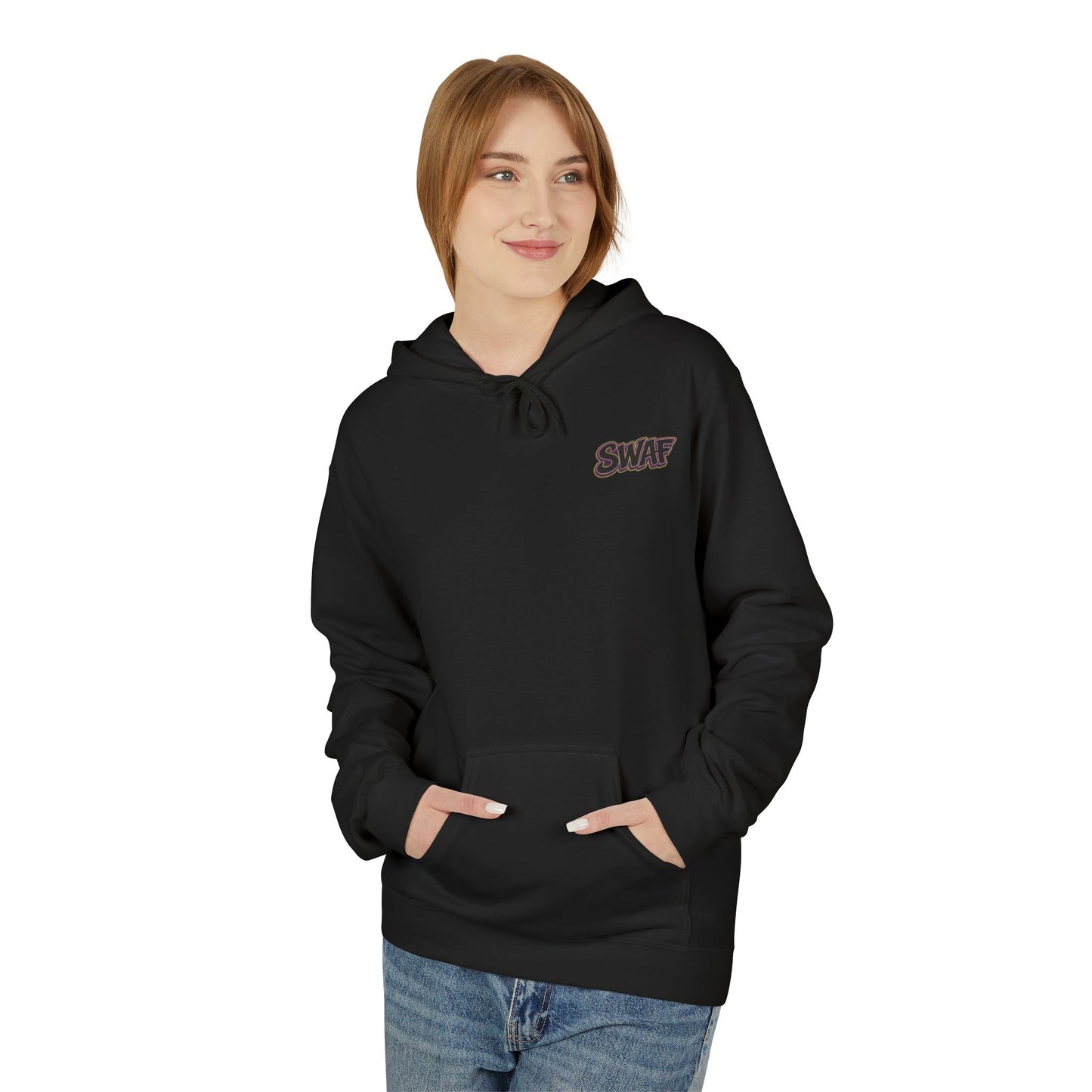 Hoodie — Minimal 'SWAF' Logo White Fleece Pullover