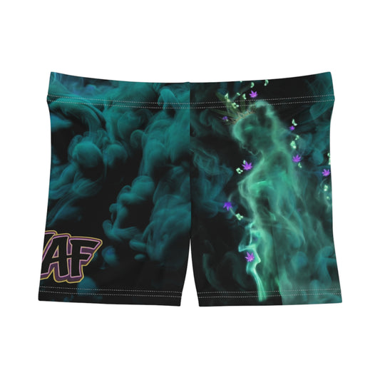 Women's Smoke-Cloud Athletic Shorts — 'SWEET' Teal Vapor All-Over Print