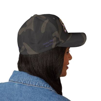 Embroidered 'SWAF' Logo Cap — White Structured Baseball Hat with Purple Leaf Accent