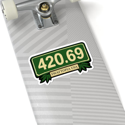 420.69 Green Street Sign Kiss-Cut Sticker — Swaftopia USA Cannabis Leaf Decal