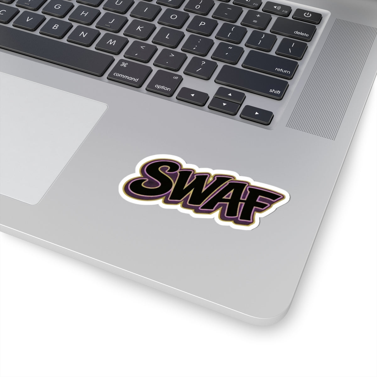 SWAF Script Sticker — Retro Black & Purple Kiss-Cut Decal for Laptops, Water Bottles & Skateboards