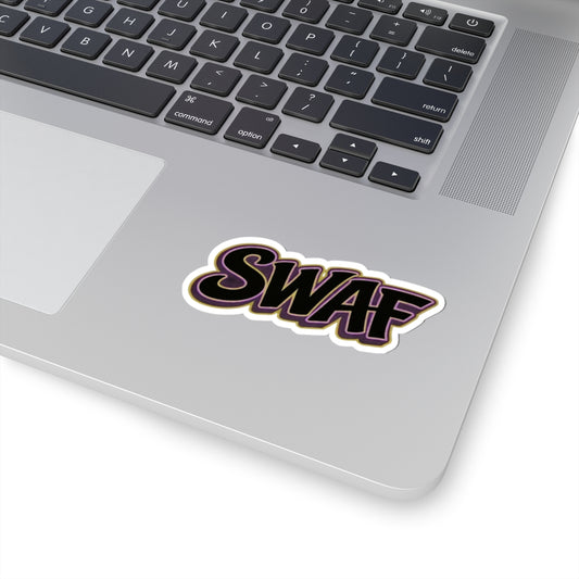 SWAF Script Sticker — Retro Black & Purple Kiss-Cut Decal for Laptops, Water Bottles & Skateboards