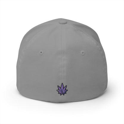 Embroidered 'SWAF' Logo Cap — White Structured Baseball Hat with Purple Leaf Accent