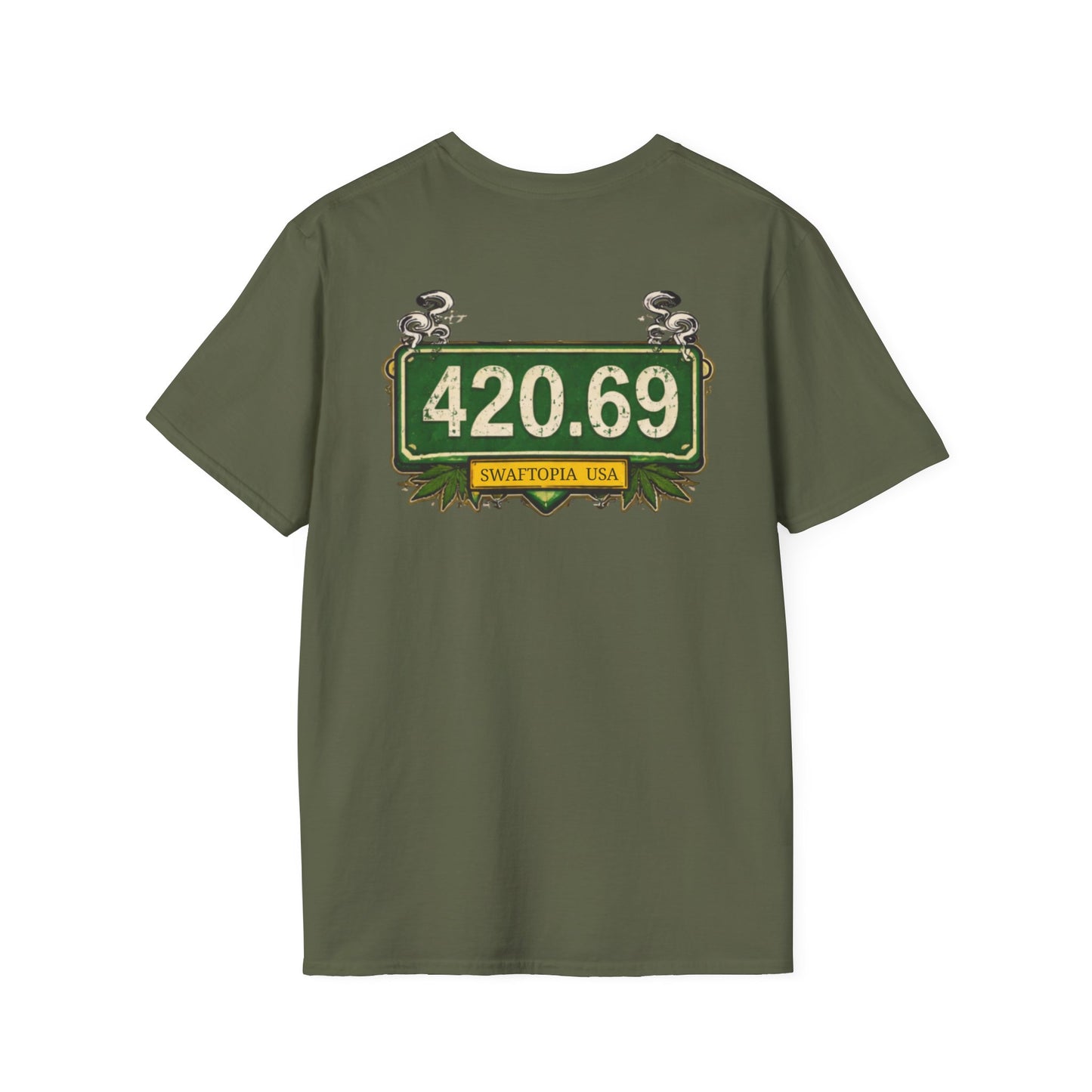 T‑Shirt — “I have a one lane brain...” Front / 420.69 License Plate Back Cannabis Graphic