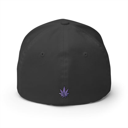 Embroidered 'SWAF' Logo Cap — White Structured Baseball Hat with Purple Leaf Accent