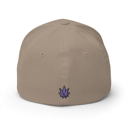 Embroidered 'SWAF' Logo Cap — White Structured Baseball Hat with Purple Leaf Accent