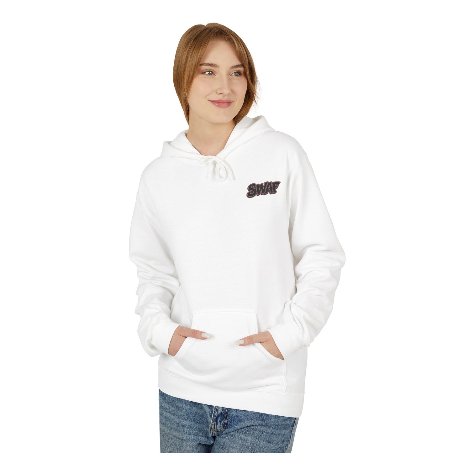 Hoodie — Minimal 'SWAF' Logo White Fleece Pullover
