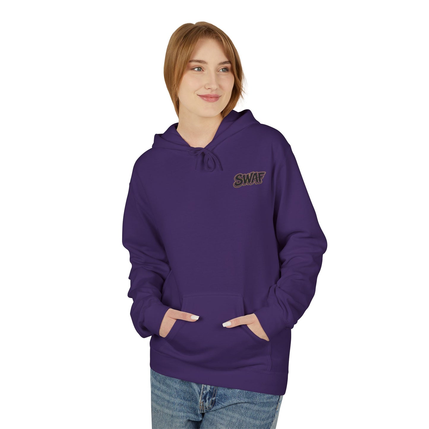 Hoodie — Minimal 'SWAF' Logo White Fleece Pullover