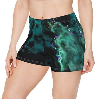 Women's Smoke-Cloud Athletic Shorts — 'SWEET' Teal Vapor All-Over Print