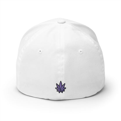 Embroidered 'SWAF' Logo Cap — White Structured Baseball Hat with Purple Leaf Accent