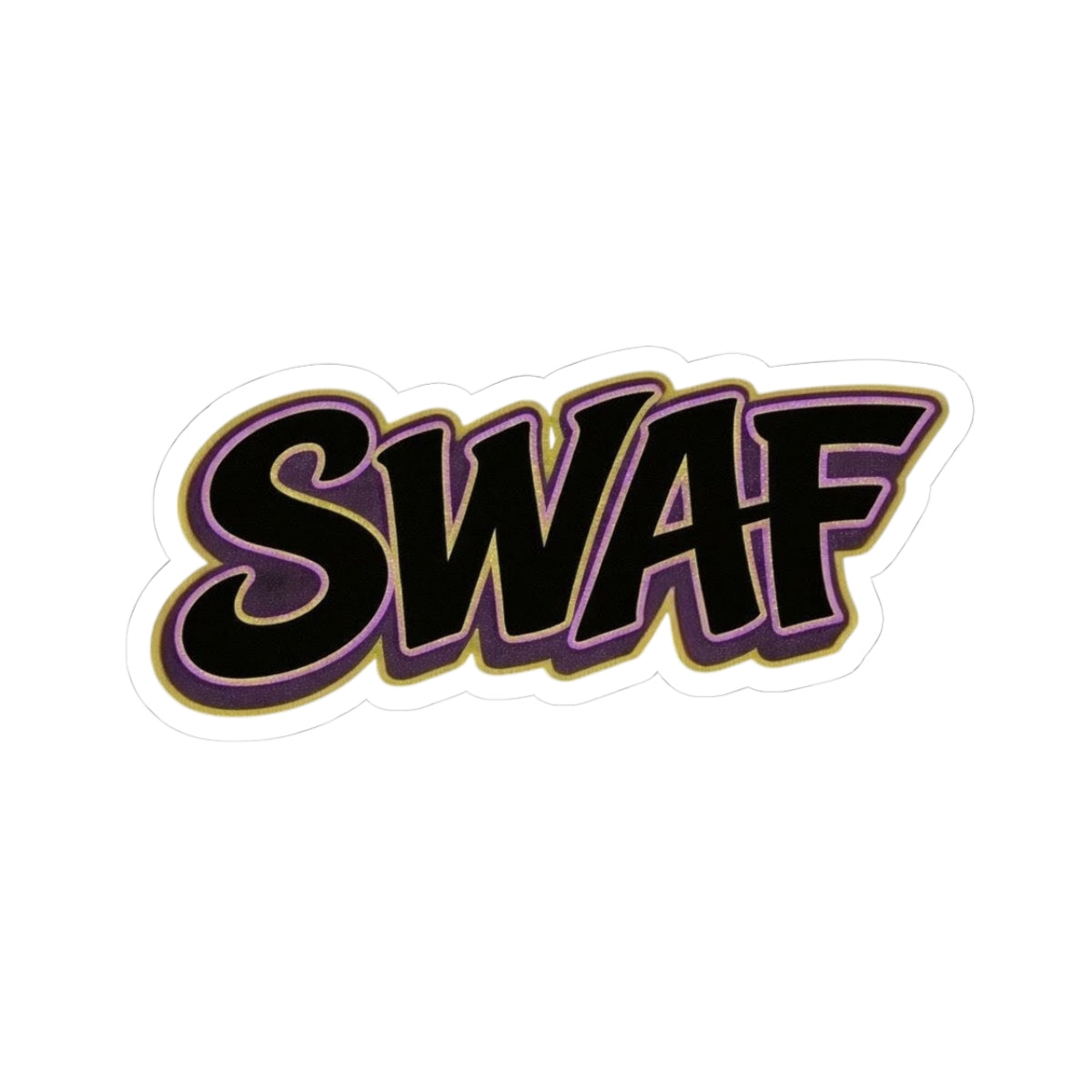 SWAF Script Sticker — Retro Black & Purple Kiss-Cut Decal for Laptops, Water Bottles & Skateboards