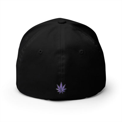 Embroidered 'SWAF' Logo Cap — White Structured Baseball Hat with Purple Leaf Accent