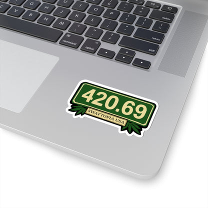 420.69 Green Street Sign Kiss-Cut Sticker — Swaftopia USA Cannabis Leaf Decal