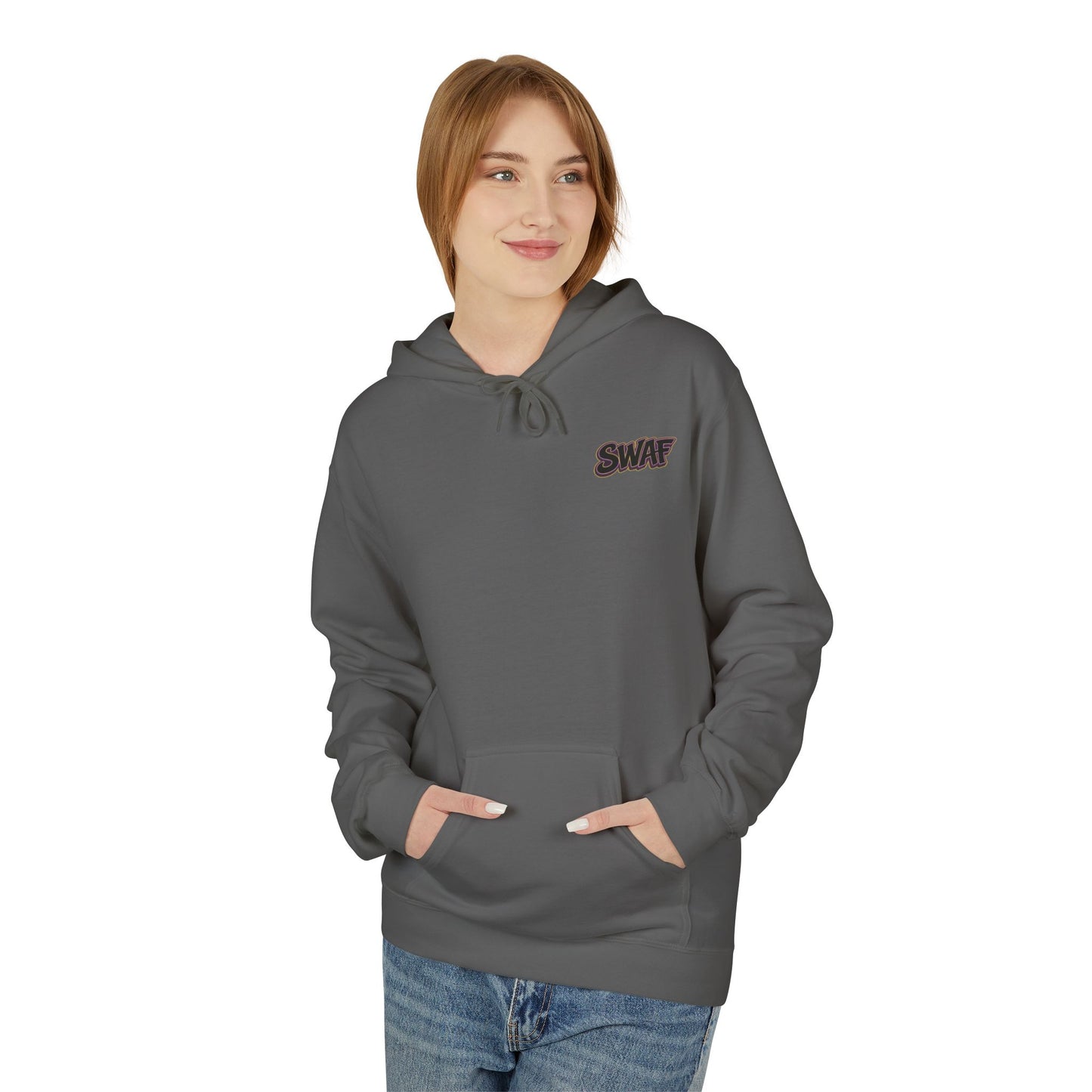 Hoodie — Minimal 'SWAF' Logo White Fleece Pullover