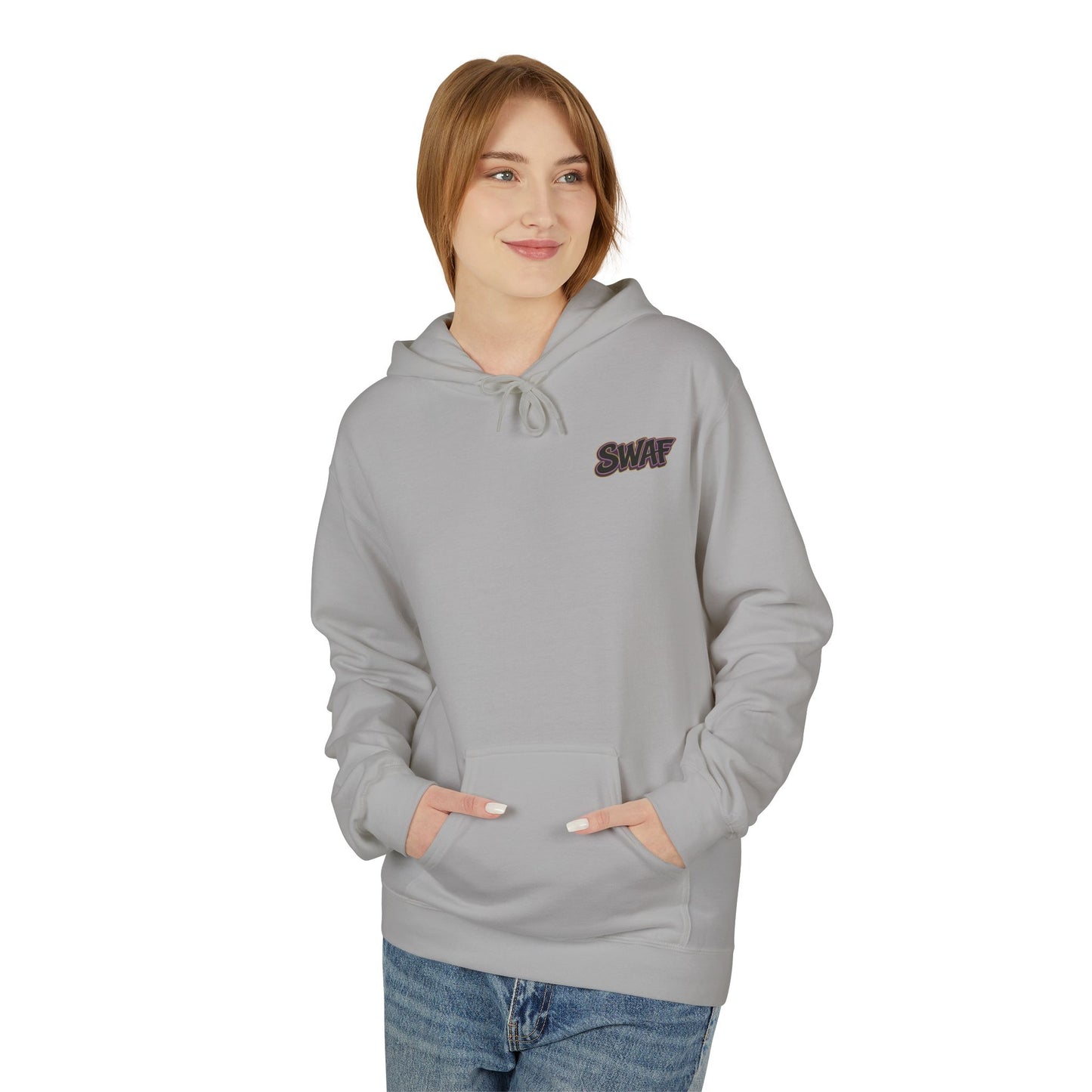 Hoodie — Minimal 'SWAF' Logo White Fleece Pullover