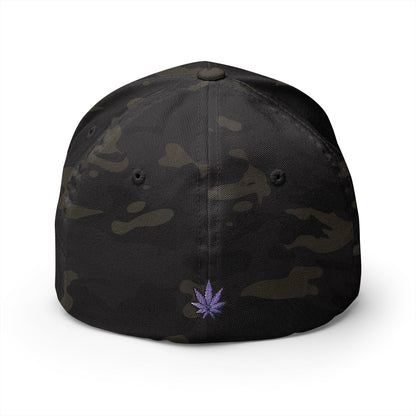 Embroidered 'SWAF' Logo Cap — White Structured Baseball Hat with Purple Leaf Accent