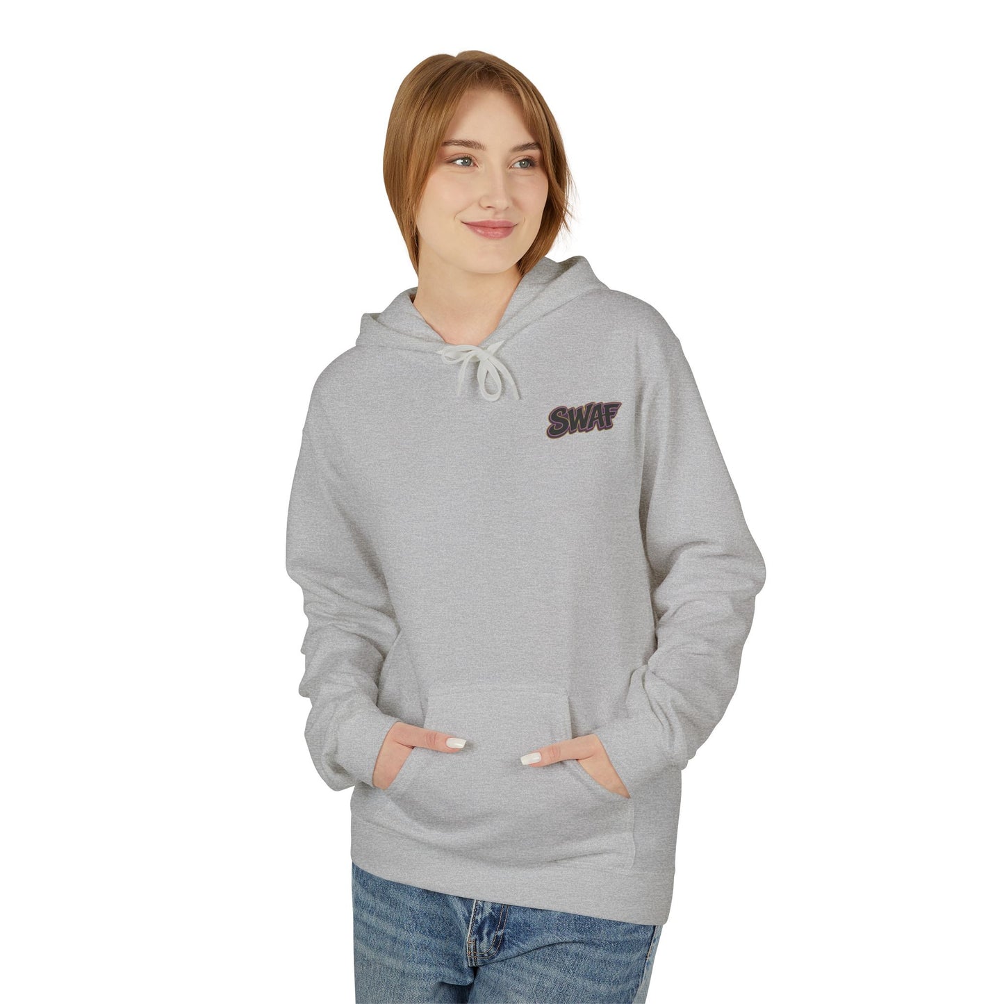 Hoodie — Minimal 'SWAF' Logo White Fleece Pullover
