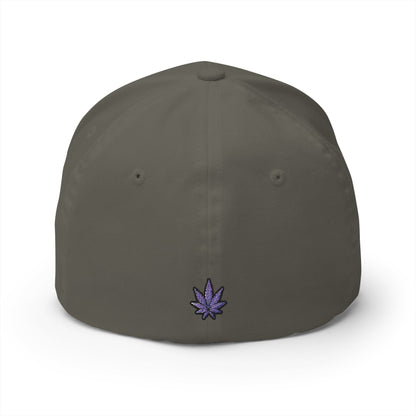 Embroidered 'SWAF' Logo Cap — White Structured Baseball Hat with Purple Leaf Accent